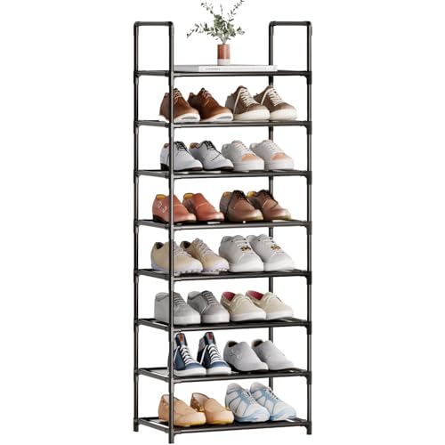 8-Tier Tall Shoe Rack for Closet, Entryway, Adjustable Sturdy Durable Shoe Shelf,Narrow Shoe Stand Organizer (18" W×10" D×58" H,Black) - size: 8-Tier-Black(18" W×10" D×58" H)
