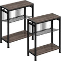 Small Side Table Set of 2 for Small Space, 3-Tier Narrow End Tablewith Magazine Holder,SmallNightstand, Skinny Snack Couch Table in Living Room, Bedroom Study and Balcony(Ash Brown) - color: Ash Brown-2pcs