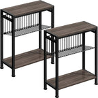 Small Side Table Set of 2 for Small Space, 3-Tier Narrow End Tablewith Magazine Holder,SmallNightstand, Skinny Snack Couch Table in Living Room, Bedroom Study and Balcony(Ash Brown) - color: Ash Brown-2pcs