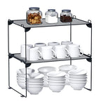 Neudeco Shelf Organizer - Stackable Cabinet Shelves - 2 Pack for Kitchen, Closet, Bathroom, Gray