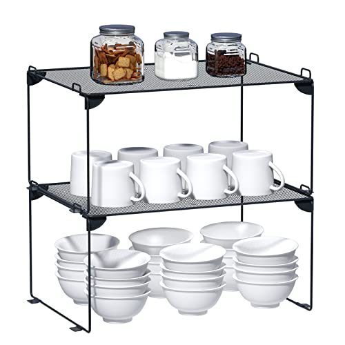 Neudeco Shelf Organizer - Stackable Cabinet Shelves - 2 Pack for Kitchen, Closet, Bathroom, Gray