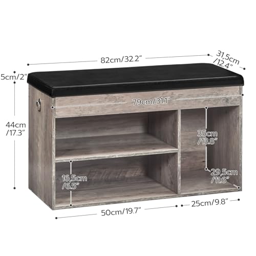 HOOBRO Shoe Storage Bench with Cushion, 32.3'' Entryway Bench with Lift Top Hidden Storage and Adjustable Shelves, Wooden Shoe Rack Bench for Entryway Bedroom, Rustic Brown and Black BG40HX01 - color: Greige + Black