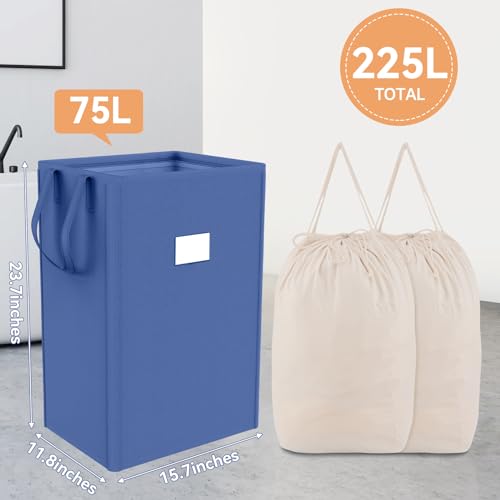 MCleanPin 225L Large Laundry Hamper Collapsible with 2 Washable Laundry Bags, Dirty Clothes Hamper, Laundry Basket with Handles Foldable Laundry Basket for Dorm College(Navy Blue) - color: Large Navy Blue