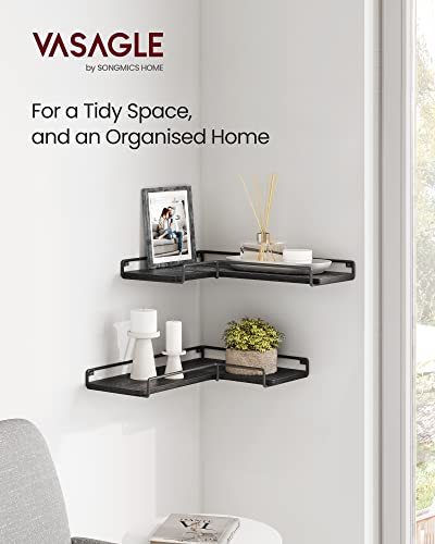 VASAGLE Corner Shelf Wall Mount Set of 2, Corner Floating Shelves, Small Corner Wall Shelf for Decor Storage, for Living Room Bedroom Kitchen Bathroom, Black ULLS831B22 - color: Black