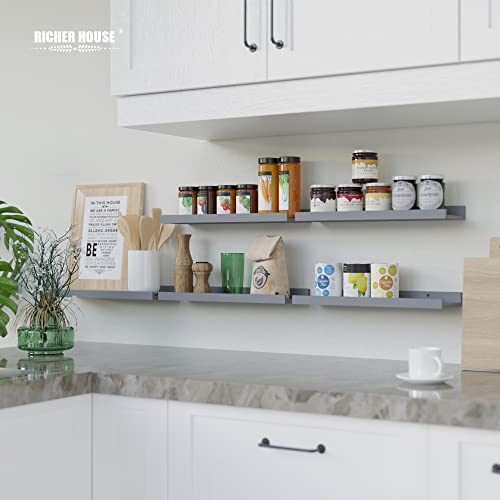 RICHER HOUSE Mounted Shelves for Wall Decor, Modern Picture Ledge Shelf with Lip for Wall Storage Nursery, Bedroom, Living Room, Bathroom - Grey - color: Grey, size: 5pcs*15.75in