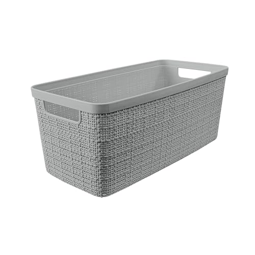 Curver Set of 8 Slim 6.8L Jute Decorative Plastic Organization and Storage Baskets - Perfect Bins for Home Office, Closet Shelves, Kitchen Pantry and All Bedroom Essentials, Grey - color: Grey, size: Slim 6.8l