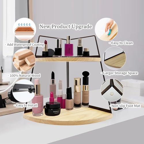 2 Tier Bathroom Counter Organizer,Standing Rack Cosmetic Holder,Wood Bathroom Organizer,Vanity Organizer Bathroom Counter Tray,for Bathroom,Bedroom (Log Color) - color: Log Color