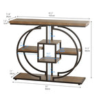 GiftGo Narrow Console Table for Entryway Industrial 4-Tier Sofa Table Behind Couch with Circle Base Rustic Wooden Accent Tables with Storage Shelves for Living Room, Hallway, Foyer (Brown) - color: Brown