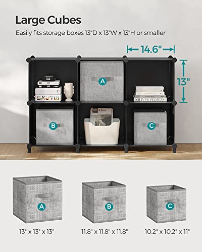 SONGMICS 6 Cube Storage Organizer, Modular Bookshelf, DIY Closet Organizers and Storage, Plastic Stackable Shelves, 14.6 x 13 x 13 Inch Cubes, with Feet and Rubber Mallet, Black ULPC206B01 - color: Black, size: 14.6”L x 13”W x 13”H