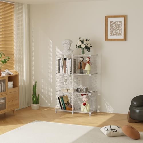 AWTATOS 6 Cube Storage Wire Closet Organizers DIY Stackable Storage Shelves Bookcase Cabinet for Home Office, White - color: White+translucent, size: 6 Cube(30x30cm)