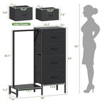 HIGDBFE Dresser with Hanging Rack, 4 Drawers Small Closet for Bedroom, Reversible Fabric Kids Chest of Drawers with Clothes Rack, Tall Storage Tower, Sturdy Frame, Black, 44''H - color: Black