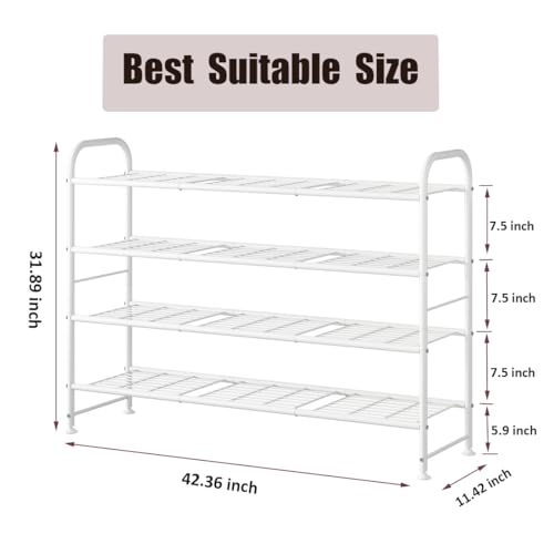 LINZINAR Shoe Rack Long 4 Tier Shoe Storage Organizer Metal Wide Shoe Shelf for Closet Entryway Bedroom 30 Paris Large Capacity, White - color: White, size: 4-Tier