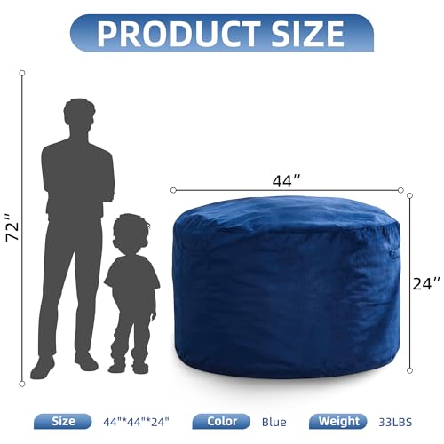 Hobestluk 4FT Bean Bag Chair Giant Bean Bag Chairs for Adults Large Bean Chairs with Removable Cover, Beanbag Chair with Filler, Adult Bean Bag Chairs for Living Room, Bedroom - color: Blue, size: 4FT - 44" x 44" x 24"