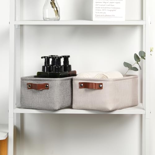 DULLEMELO Small Storage Basket for Shelves, Small Fabric Collapsible Rectangular Storage Bin for Shelves, Closets, Nursery, Home, Office, Empty Gift Basket (Beige) - color: Beige, size: Small-11.8"x7.9"x5.1"