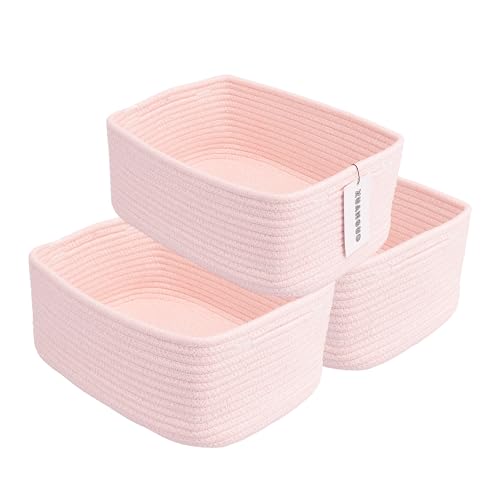 XUANGUO Small Woven Storage Baskets 13“X9”X5“ Decorative Rope Bins for Organizing Shelves, Closets, and Toys, Empty Gift Baskets, Cute Organizer Basket for Home and Office (pink, Large) - color: pink, size: Large
