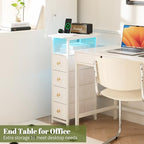 Yoobure LED Narrow Nightstand with Charging Station - Slim Dresser for Bedroom Narrow Side Table Storage Cabinet, Small Dressers Chest of Drawers, Tall Night Stand End Table for Small Spaces, White - color: White