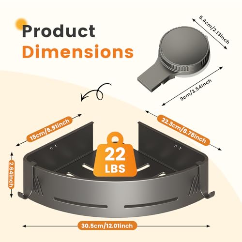Corner Shower Caddy 2-Pack, Suction Cup Bathroom Shower Organizer with Hooks, No Drilling Rustproof Aluminum Floating Wall Shelf for Inside Shower, Gun Grey (Triangular)