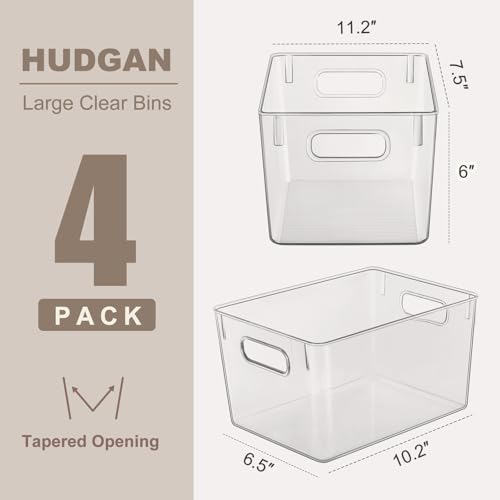 Hudgan Set of 4 Clear Plastic Storage Bins, 4 Large Storage Containers for Pantry Organizers, Home Edit, Kitchen Cabinet, Refrigerator, Under Sink Organization, Bathroom, Office - size: 4L