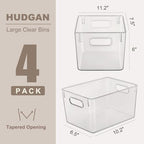 Hudgan Set of 4 Clear Plastic Storage Bins, 4 Large Storage Containers for Pantry Organizers, Home Edit, Kitchen Cabinet, Refrigerator, Under Sink Organization, Bathroom, Office - size: 4L