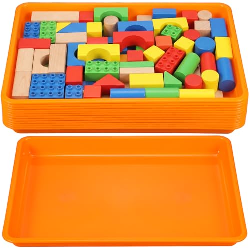 Maitys 15 Pcs Flat Plastic Trays 16.1 x 11.8'' Sensory Storage Paper Tray Stackable Classroom Bins for Office Home Organizer Crafts Supplies(Orange) - color: Orange