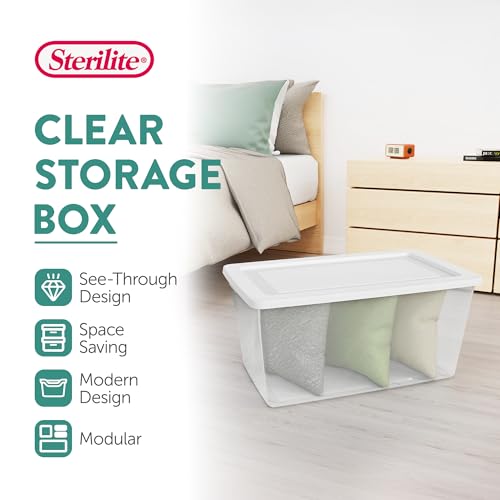 Sterilite 16 Pack Storage Box, 90 Quart Stackable Tote, Clear Plastic Container with Secure Snapping Lids for Home and Office Organization, White - size: 90 Quart, style: 16