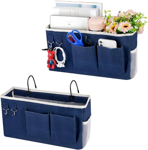 Bedside Storage Caddy/Bedside Hanging Storage Bag for Headboards Bunk Beds Dorm Rooms Book Phone Magazine Holder (2PC Navy Blue) - color: 2PC Navy Blue