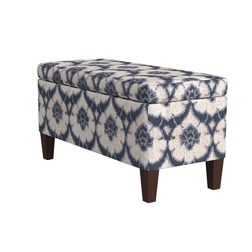 HomePop Large Decorative Storage Bench - Blue Medallion Print - color: Blue Medallion Print