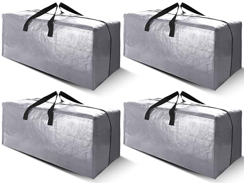 Cosy Family 4 Pack Heavy Duty Extra Large Moving Bags with Backpack Straps - Strong Handles & Zippers, Storage Totes For Space Saving, Fold Flat, Alternative to Moving Box (X-Large-Set of 4, Silver) - color: Silver, size: 24 gal-Pack of 4