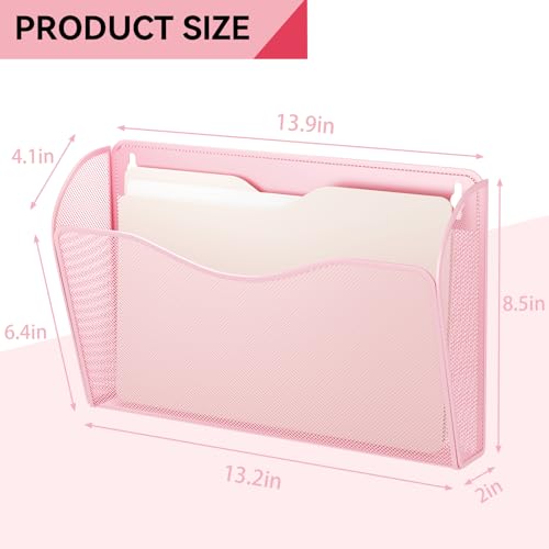 3 Single Pocket Wall File Holder, Mesh Hanging File Folder Paper Organizer, Vertical Wall Mounted Mail Basket, Storage Organization Magazine Rack for Office, Home and School, Pink - color: Pink, size: 3 Pack Wall Mounted