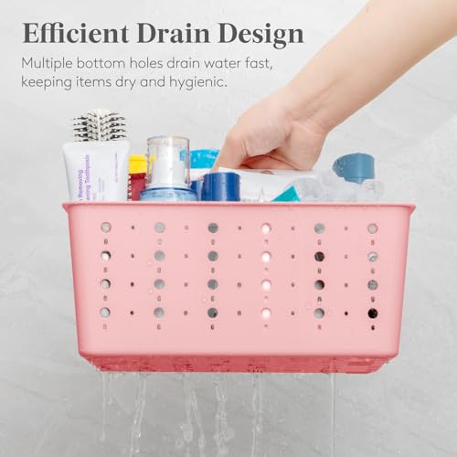 Lifewit Shower Caddy Portable, Cleaning Supplies Caddy Organizer with Handle and Adjustable Dividers, Plastic Shower Basket for Dorm Room Essentials, College, Bathroom, Pink, 1 Pack - color: Pink