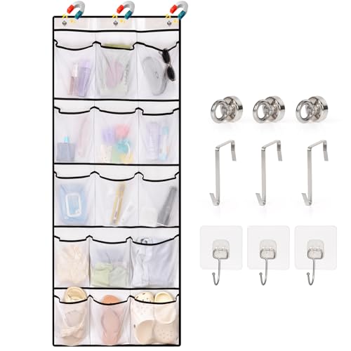Over The Door Cruise Ship Organizer - Cruise Ship Magnetic Door Organizer with 15 Size-Graded Pockets, Hanging Magnetic Cruise Storage Shoe Rack for Cabin, 2025 Cruise Essential, 9 Hooks(White) - color: white