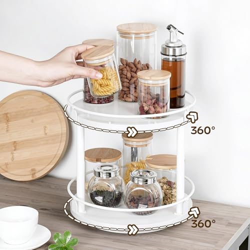 YATINEY Lazy Susan Organizer, Rotating Spice Rack, 2 Tier Spice Turntable Organizer, Industrial Turntable Spice Holder, for Kitchen Countertop, Compact and Versatile, White SR22WW - color: White, size: 10.2"L x 10.2"W x 11"H