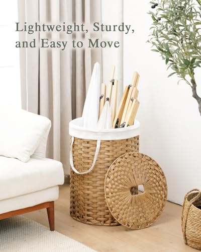 SETVSON Laundry Hamper with Lid 23.8 Gal (90 L) Round Laundry Basket with Lid Handwoven Clothes Hamper Removable Bag 2 Mesh Bags Rattan Woven Basket Handles for Bathroom Living Room Natural - color: Natural, size: 23.8 Gal - 90L