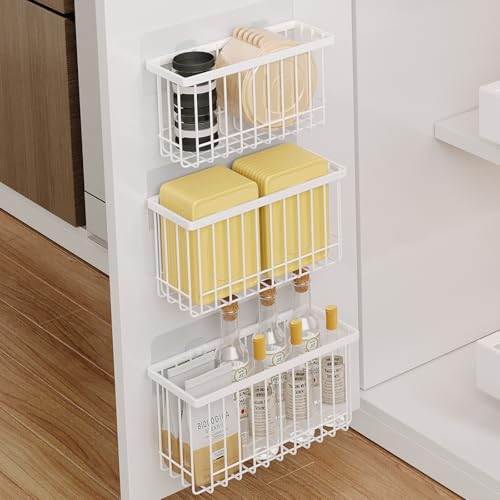 MUSTORN 3 Pack Adhesive Cabinet Door Organizer, Lid Organizers Inside Cabinet Food Container/Tumbler Lid Organizer and Storage Cup Lids Holder for Kitchen & Bathroom Wall Mounted(White) - color: White, size: 3 Pack