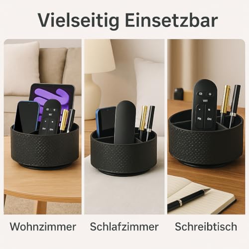 Remote Control Holder 360° Spinning Controller Holder TV Remote Caddy End Table Organizer Storage Bedside Nightstand Couch Caddy of Couch for Call Phone PU Leather Side Table Organizer