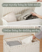 SETVSON Laundry Hamper with Lid Wicker Laundry Basket 112 L (29.6 Gal) Laundry Hampers Handwoven Rattan Clothes Hamper with Handles 3 Removable Liner Bag, 6 Mesh Bags for Bathroom Bedroom White - color: White, size: 29.6 Gal