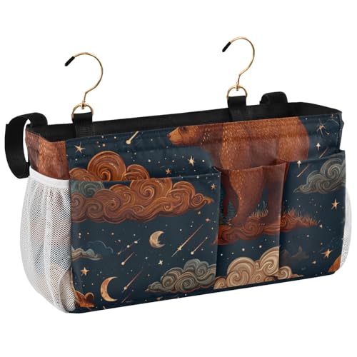 Bedside Caddy Metal Frame Hanging Organizer Bunk Bed Dorm Accessories Hook And Loop Storage Bag Large Pockets Forest Starry Sky Bears Brown - color: Forest Starry Sky Bears Brown