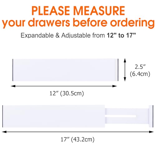 Bamboo Drawer Dividers Organizers, Kitchen Drawer Organizer, Adjustable Drawer Divider for Clothes, Kitchen, Dresser, Bedroom, Bathroom and Office, 4-Pack (White, 12-17 IN) - color: White, size: 12-17 IN