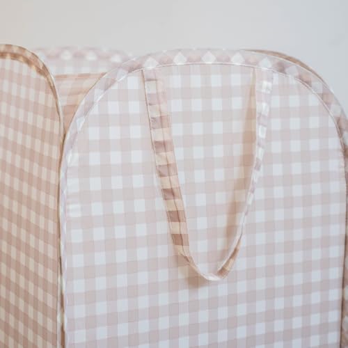3 Sprouts Pop Up Hamper - Collapsible Laundry Basket, Popup & Foldable Design - Durable Waterproof Fabric for Dirty Clothes, Toys & Towels - Ideal for Dorm, Bedroom & Baby Nursery, Gingham Beige - color: Gingham Beige
