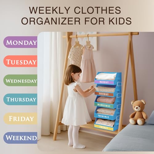 Homsorout Closet Organizers and Storage - 5 Tier Shelf Organizer with Weekly Labels, Stackable Storage Bins with Metal Frame, Foldable Cube Bins, Home Baskets for Kids and Adults, Blue - color: Blue