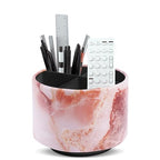 Round Leather Art Supply Organizer,Remote Control Holder,360-degree Rotating Pen Organizer with 4 Compartments(1-Marble Pink) - color: 1-Marble Pink