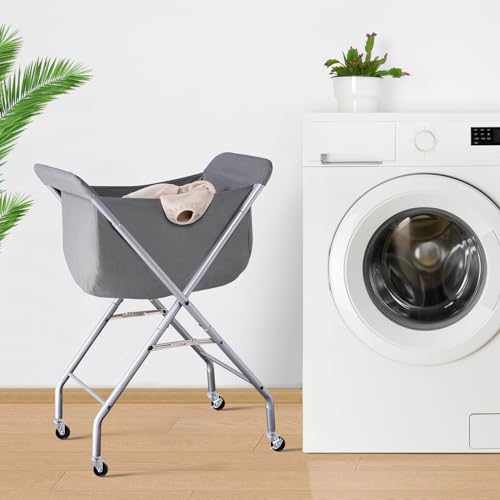 ELYKEN Laundry Cart with Wheels, 32”H Easy Rolling Laundry Hamper with Removable Liner Bag, Sturdy Metal Frame Clothes Basket with 4 Casters and 2 Brakes - color: Gray, size: 23.2"L x 13"W x 32"H