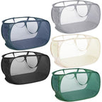 5 Pcs Durable Collapsible Laundry Baskets, Foldable Laundry Basket Large Opening, Pop Up Laundry Hamper with Pocket, Clothes Hamper with Handles for Laundry, Bathroom, Kids Room, Dorm or Trave - color: Gray+Black+Navy+Green+Beige