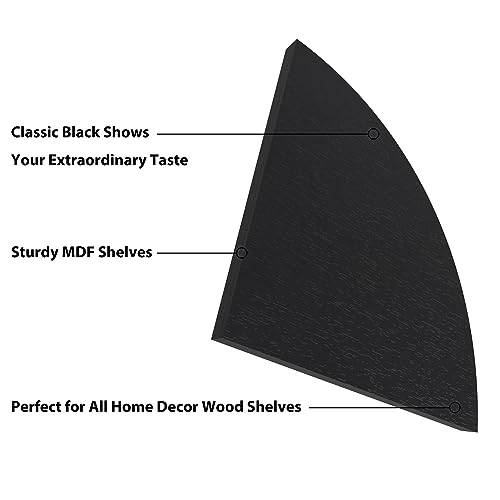 HORLIMER Floating Corner Shelf Wall Mount, Set of 6 Rustic Wood Corner Wall Shelves for Bedroom, Living Room, Bathroom, Kitchen (Black) - color: Black - 6 Pack, size: Fan-Shaped