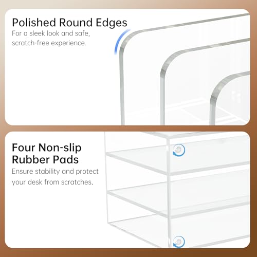 Acrylic Desk Organizer Book Organizer, Magazine File Holder, Vertical File Organizer Stand File Folder Holder, Mail Organizer Countertop Mail Sorter File Sorter, Clear Book Ends Book Holder