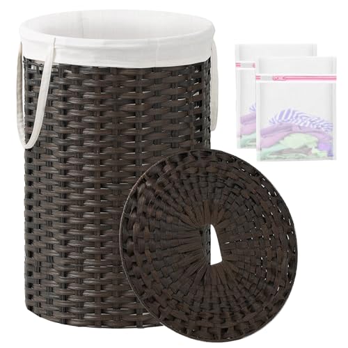 SETVSON Large Laundry Hamper Laundry Basket Round 34.3 Gal (130 L) Handwoven Wicker Laundry Baskets Rattan Laundry Basket with Laundry Bag Handles 2 Mesh Bags for Living Room Bedroom Brown - color: Brown, size: 130L