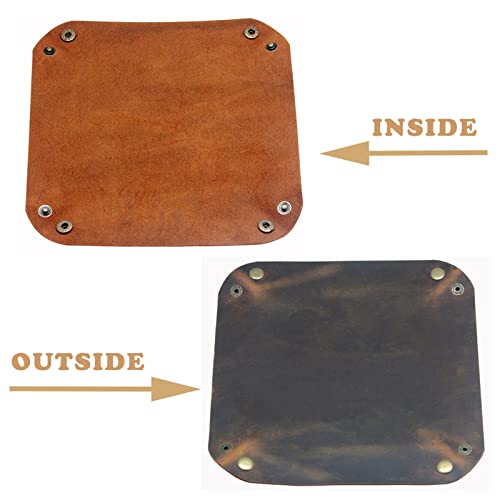 boshiho Valet Tray for Men, Leather Jewelry Catchall Key Phone Coin Box Change Caddy Bedside Storage Box (Crazy Horse Leather - Dark Brown) - color: Crazy Horse Leather - Dark Brown