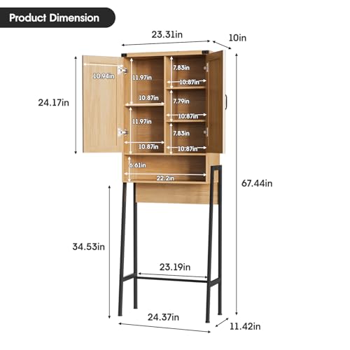 Over The Toilet Storage Cabinet with 2-Door Design Bathroom Organizers and Storage with Anti-Tip Device Over Toilet Organizer with Shelves for Bathroom,Restroom,Laundry Natural - color: Natural