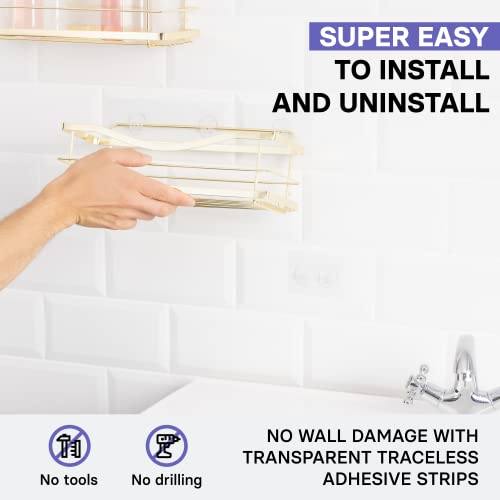 KINCMAX Shower Caddy Organizer - Self Adhesive Wall Shower Shelf - Stainless Steel Bath Shampoo Holder and Storage Rack - color: Gold, size: 2-Pack Caddies