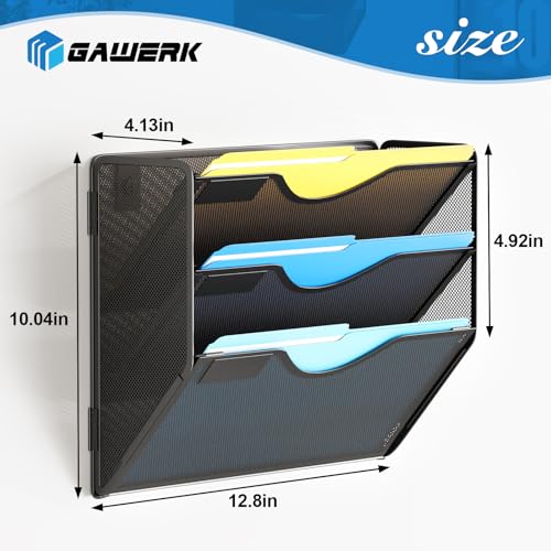 Gawerk 3 Tier Hanging Wall File Organizer, Mesh Mail Paper Orgnization Hanging File Folder Holder for Home Office, Black - color: Black, size: 3-T